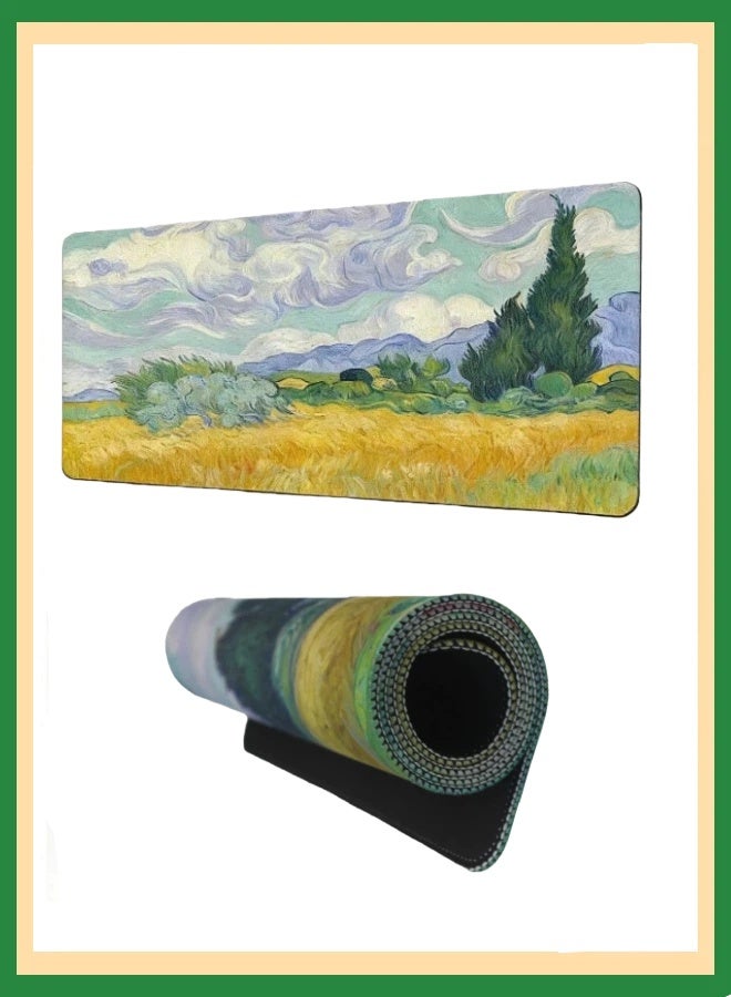 Pastoral Oil Painting Large Gaming Mouse Pad 900×400mm, Non-Slip Rubber Base With Stitched Edges, Desk Keyboard Mat - Image 1